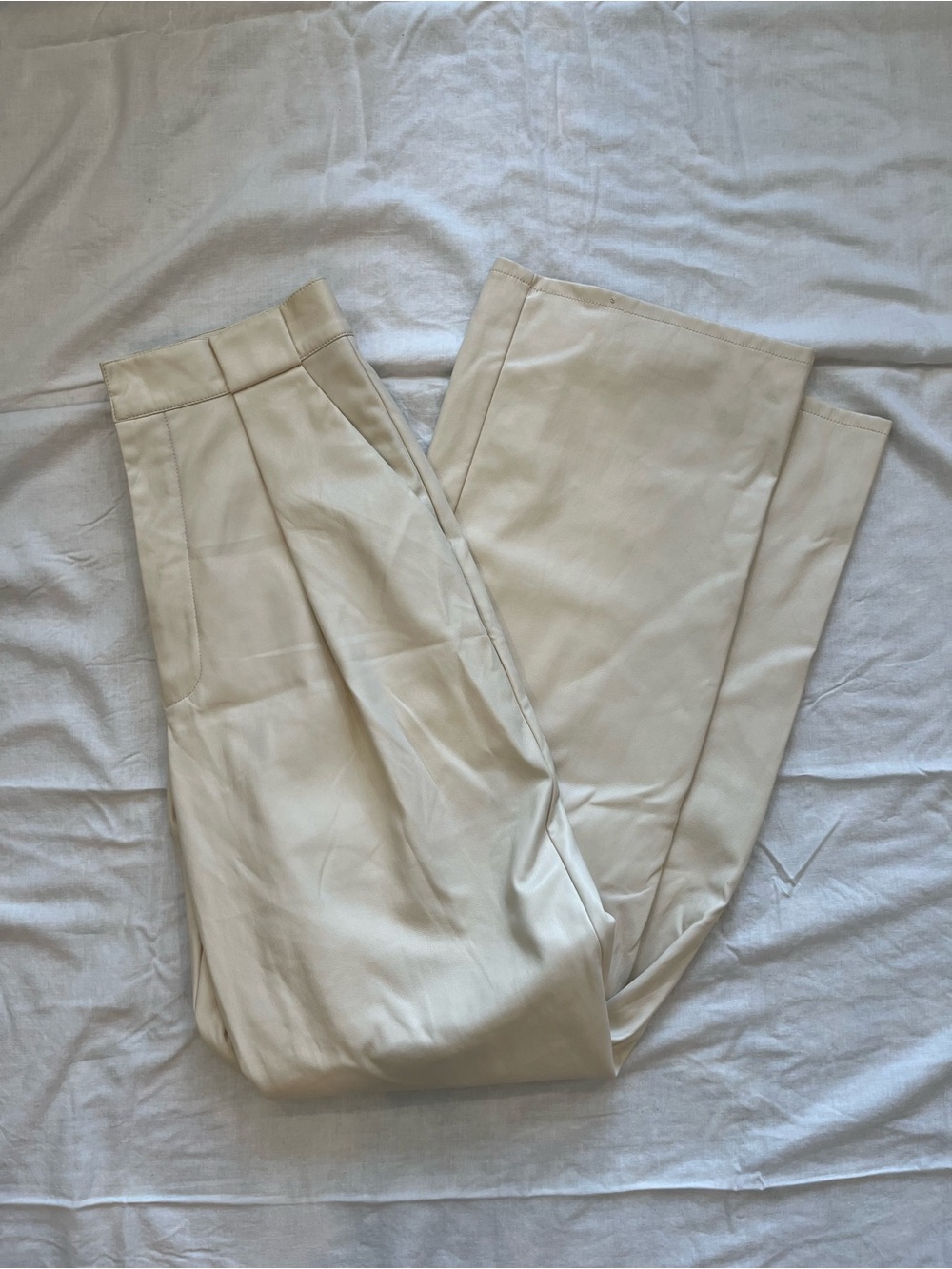 MOTHER Faux Leather Cream High-Waist Wide-Leg Pants